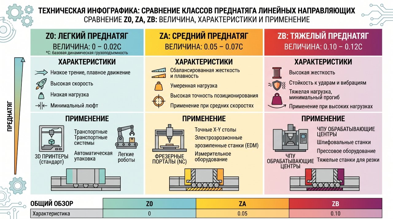 Инфографика: матрица подбора преднатяга Z0, ZA, ZB для направляющих