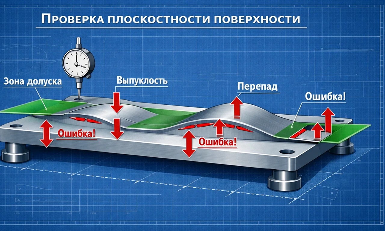 Схема проверки плоскостности монтажной поверхности под рельс.