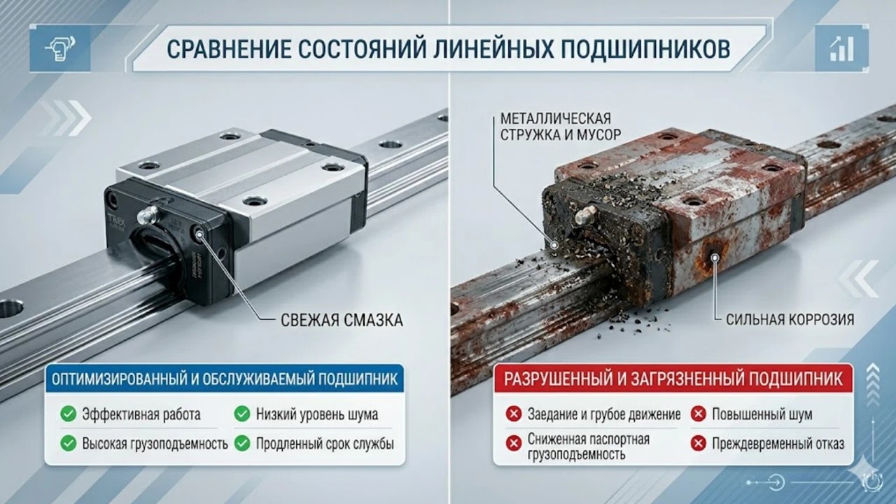 Инфографика сравнения затрат на ТО и аварийный ремонт узлов качения